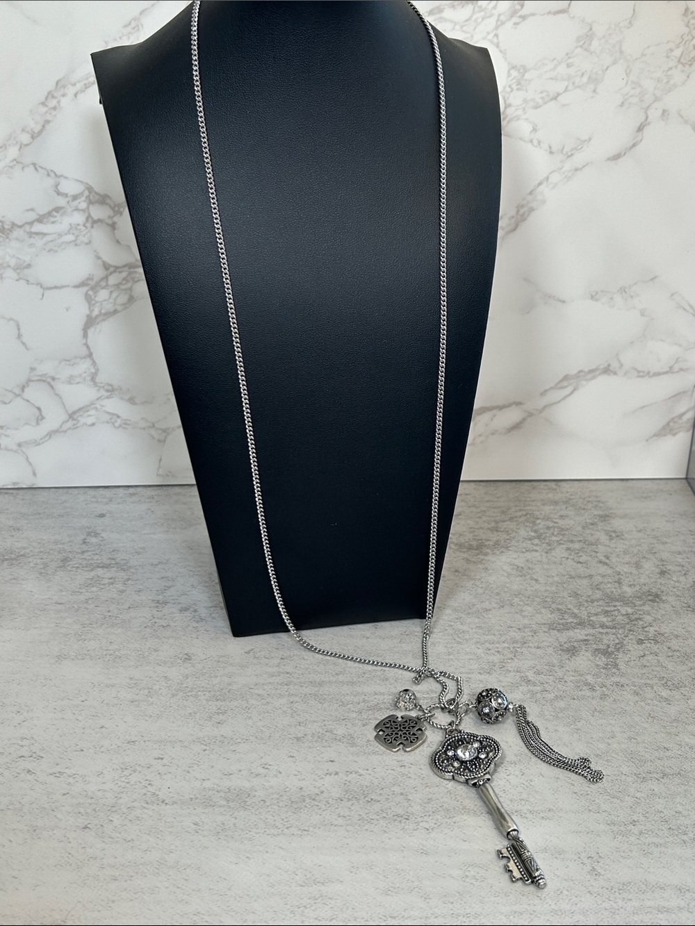Chico's Silver-Tone Key Pendant Necklace with Charms